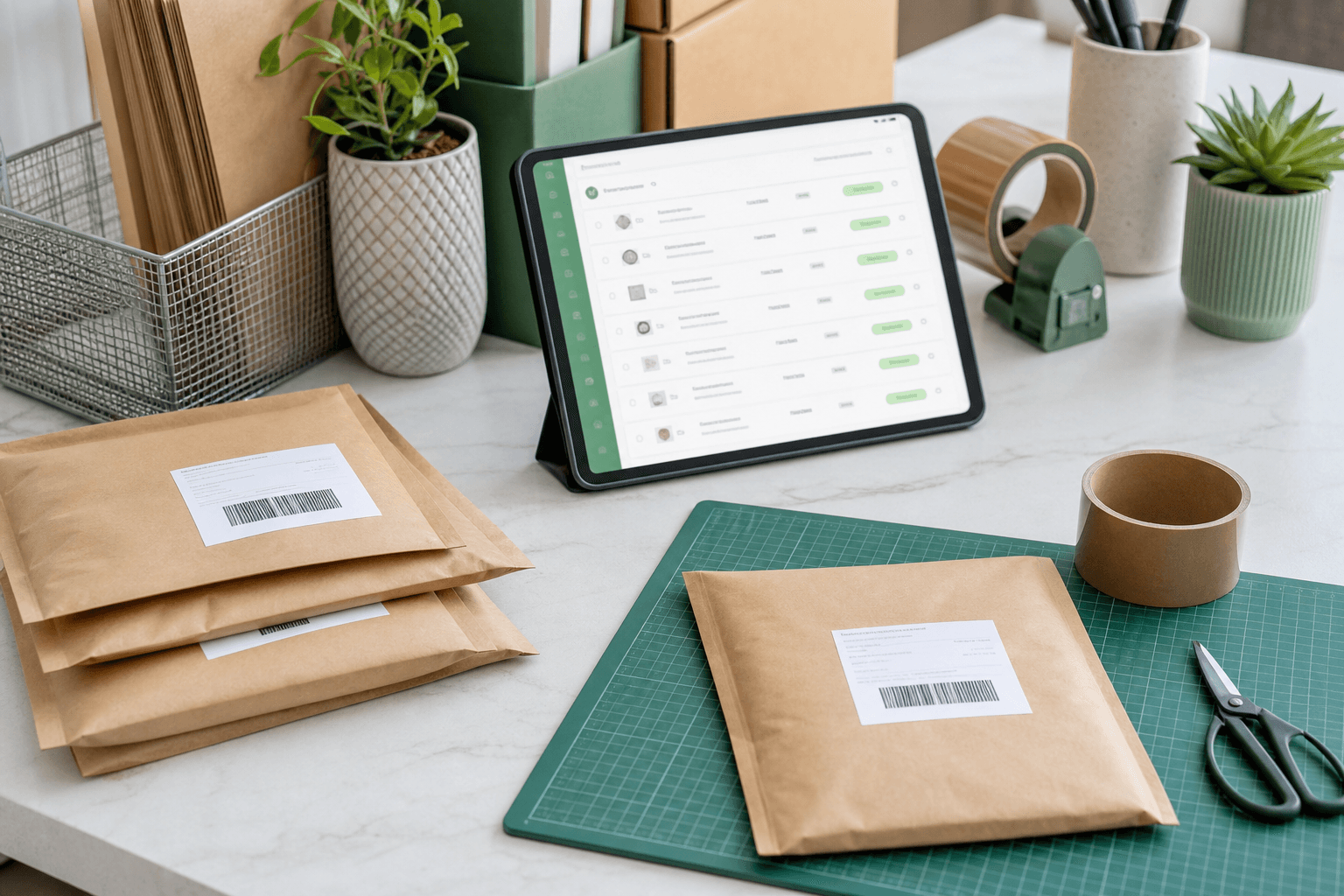 Seller packing station with parcels ready to ship